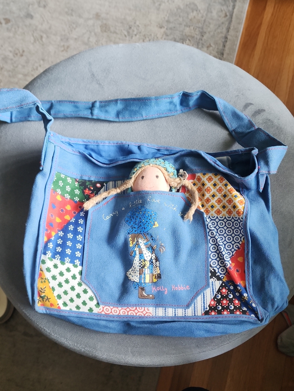 Holly Hobbie Blue Patchwork Canvas Shoulder Bag with Doll
